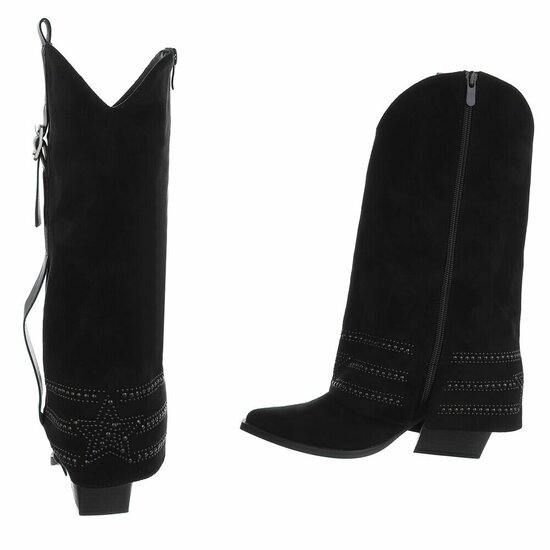 Zwarte suede laars met omslag Charlaine