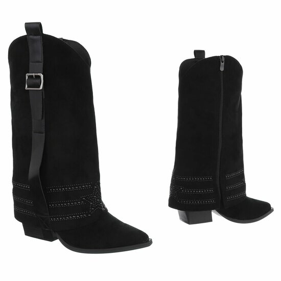 Zwarte suede laars met omslag Charlaine
