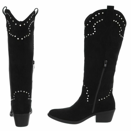 Hoge zwarte suede western-biker laars Charis