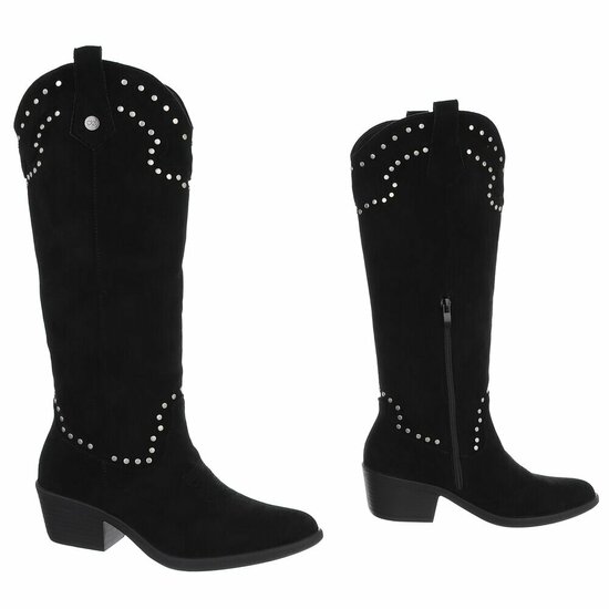 Hoge zwarte suede western-biker laars Charis