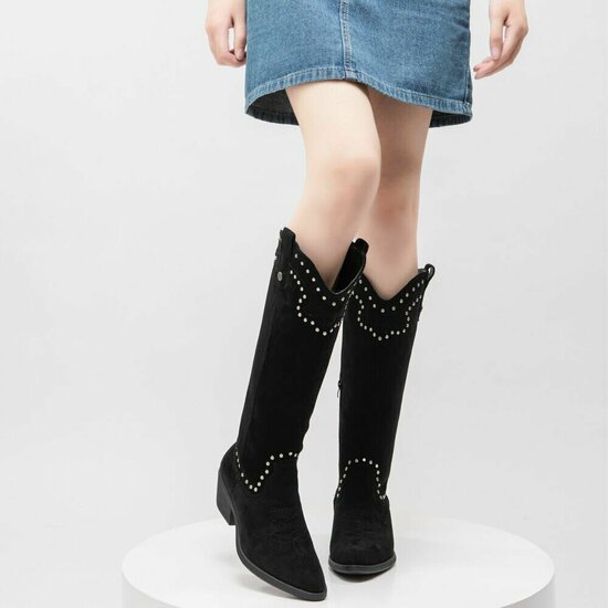 Hoge zwarte suede western-biker laars Charis