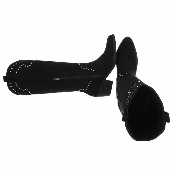 Hoge zwarte suede western-biker laars Charis