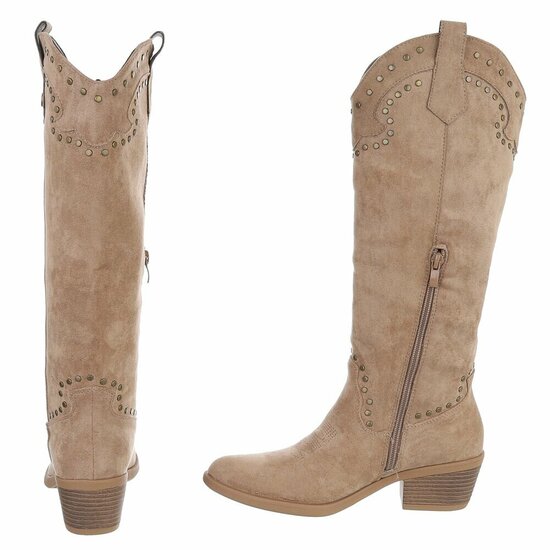 Hoge kaki bruine suede western-biker laars Charis