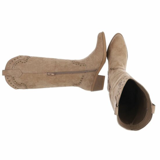 Hoge kaki bruine suede western-biker laars Charis