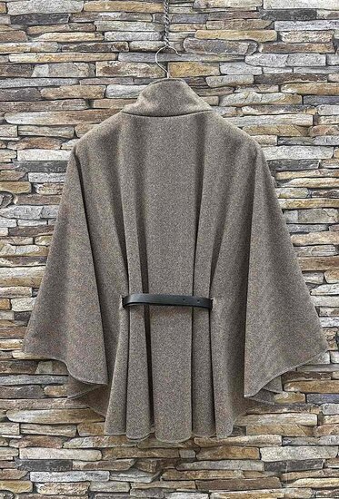 Elegante beige-zwarte cape jas