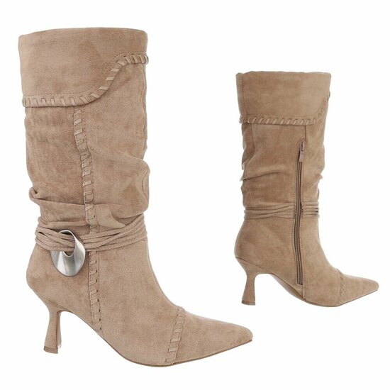 Kaki bruine midi suede laars Caprice