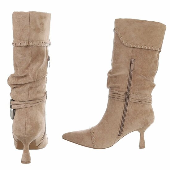 Kaki bruine midi suede laars Caprice