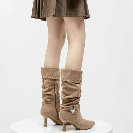 Kaki bruine midi suede laars Caprice