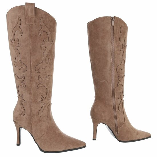Hoge licht bruine suede western-biker laars Carissa