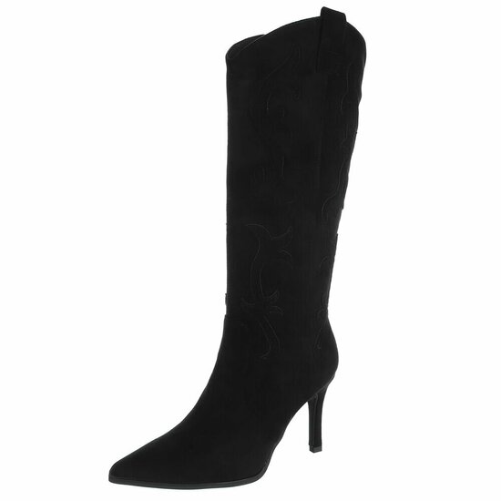 Hoge zwarte suede western-biker laars Carissa