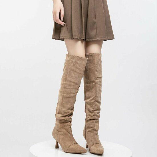 Licht bruine suede overknee laars Cosima