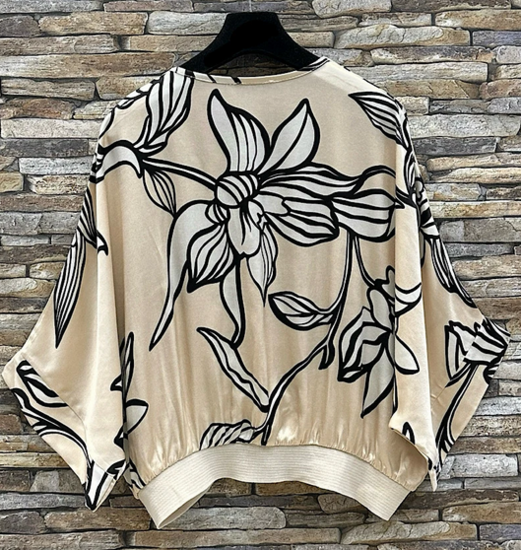 Beige gilet in satin met bloemenprint