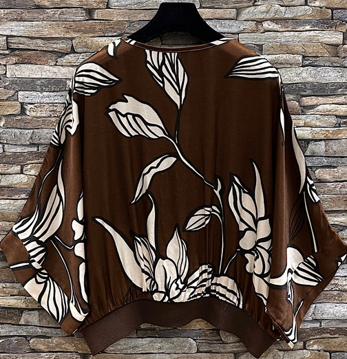 Bruine gilet in satin met bloemenprint