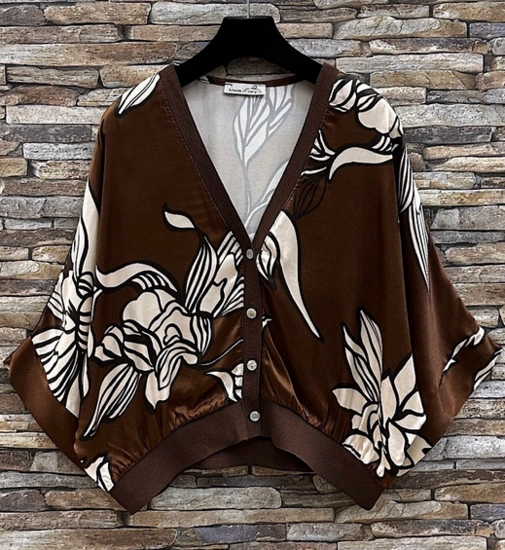 Bruine gilet in satin met bloemenprint
