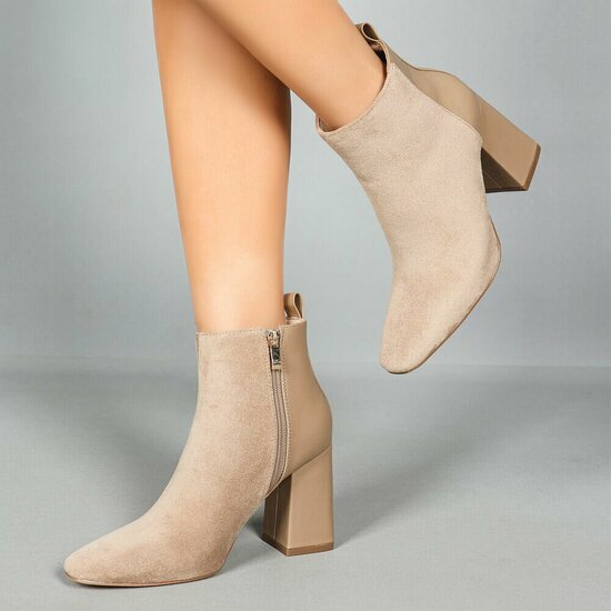 Bottines Adele en daim beige bi-matière