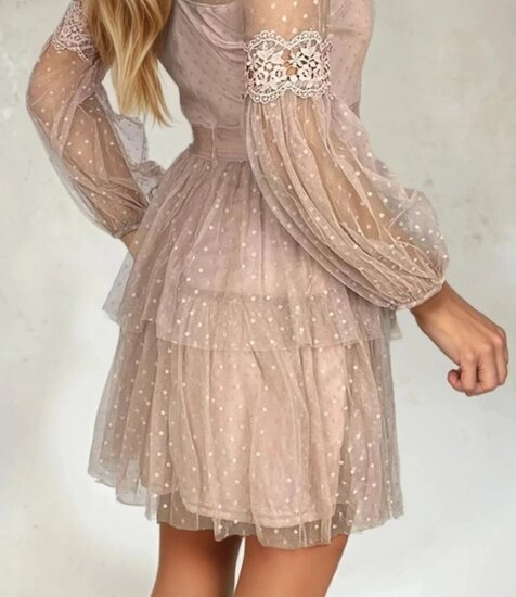 Nude transparante kanten midi jurk bohemian elegance