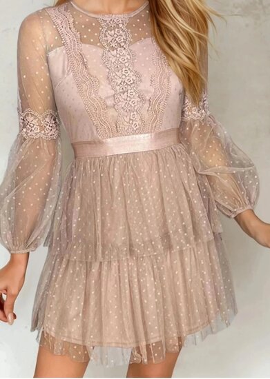 Nude transparante kanten midi jurk bohemian elegance