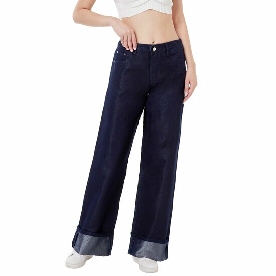 Donker blauwe wide leg jeans broek voor dames