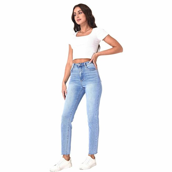 Licht blauwe slim fit jeans broek voor dames in used look