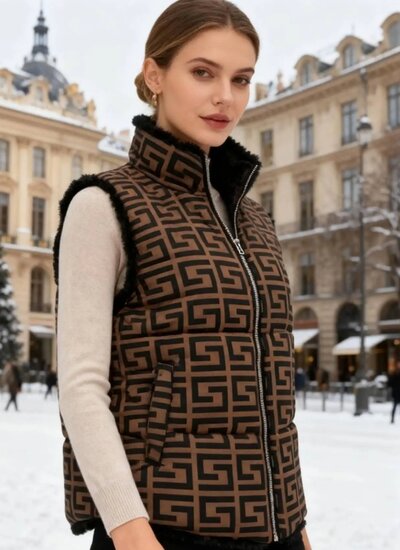 Veste courte brune imprimée à double usage