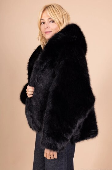 Manteau court tendance en fausse fourrure noir