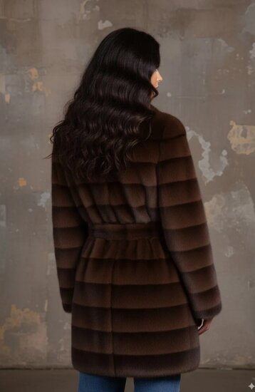 Manteau mi-long tendance bicolore brun en fausse fourrure