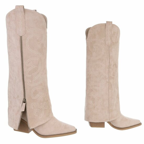 Hoge beige suede laars met omslag Chavella