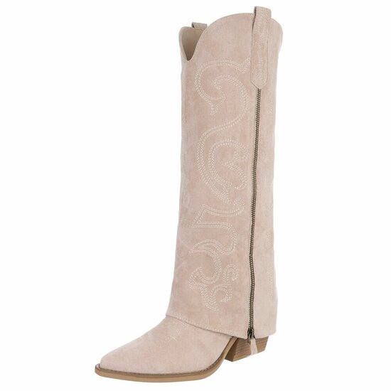 Hoge beige suede laars met omslag Chavella