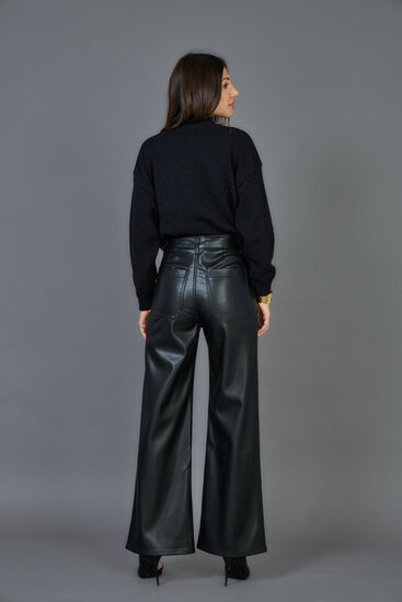Fashion zwarte wide leg broek in leatherlook
