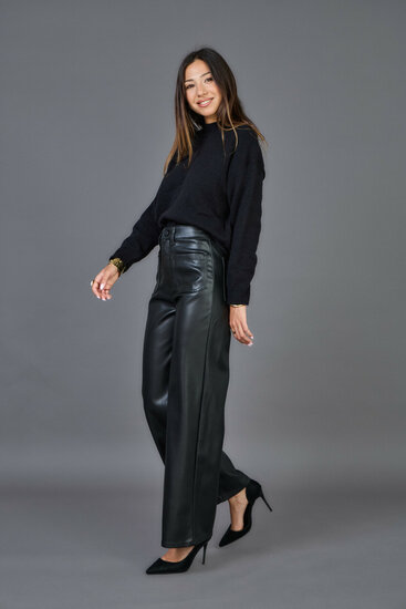 Fashion zwarte wide leg broek in leatherlook