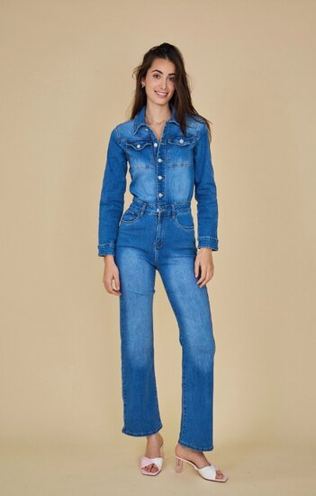 Modieuze blauwe jeans jumpsuit