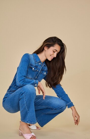 Modieuze blauwe jeans jumpsuit