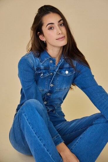 Modieuze blauwe jeans jumpsuit