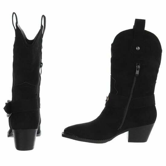 Half hoge zwarte suede western-biker laars Corline