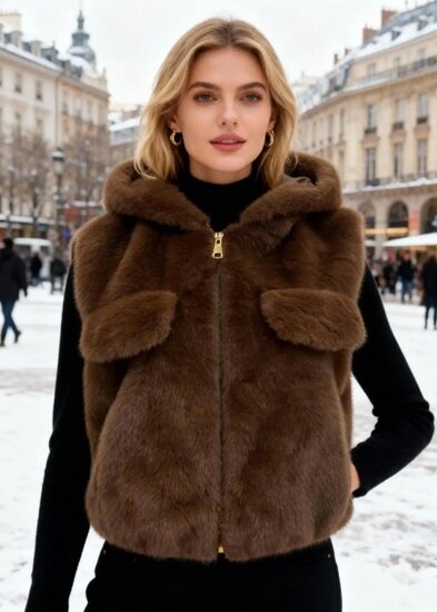 Bruine bodywarmer in faux fur