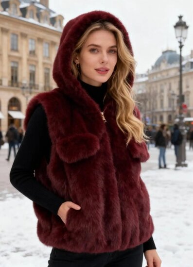 Bordeaux bodywarmer in faux fur