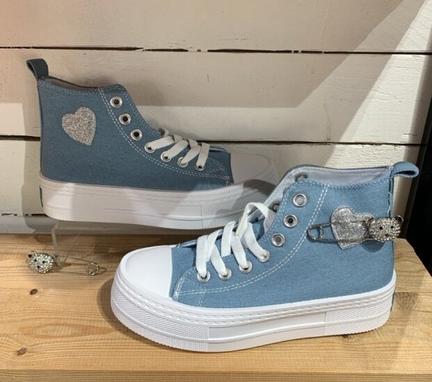 Jeans licht blauwe hoge textiel sneaker Juna