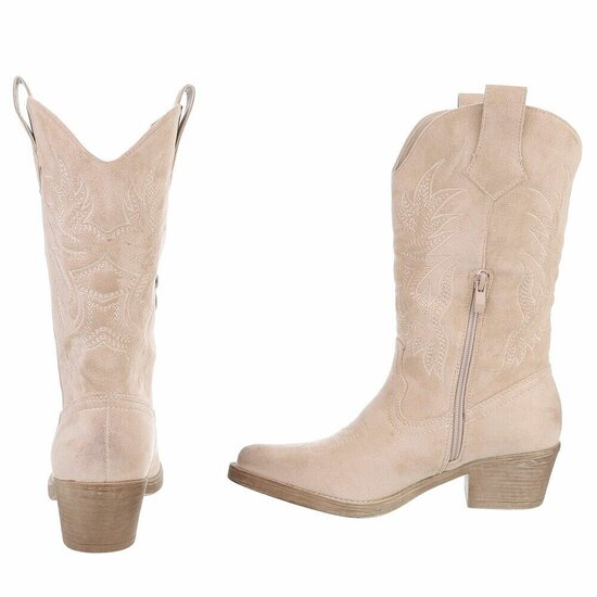 Cowgirl-biker beige half hoge daimen laars Chenille