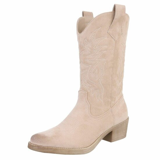 Cowgirl-biker beige half hoge daimen laars Chenille