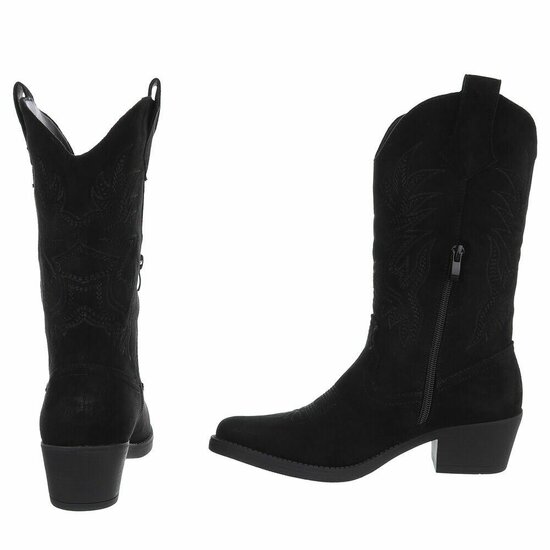 Cowgirl-biker zwarte half hoge daimen laars Chenille