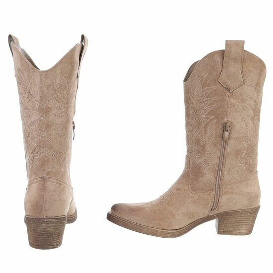 Cowgirl-biker kaki bruine half hoge daimen laars Chenille