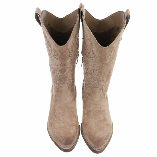 Cowgirl-biker kaki bruine half hoge daimen laars Chenille