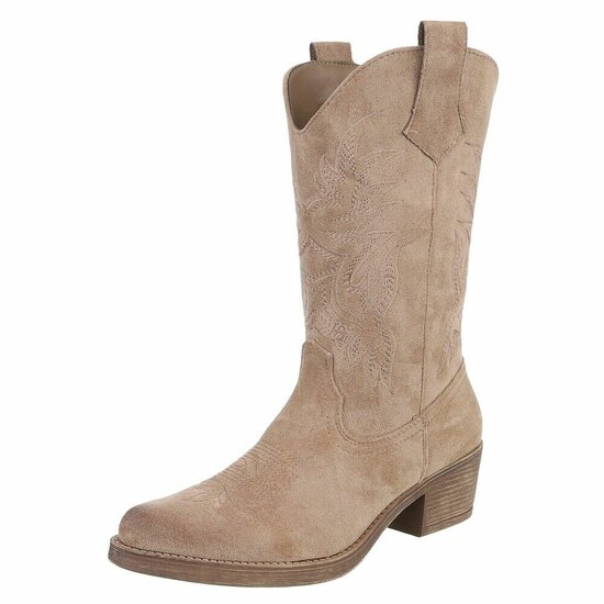 Cowgirl-biker kaki bruine half hoge daimen laars Chenille