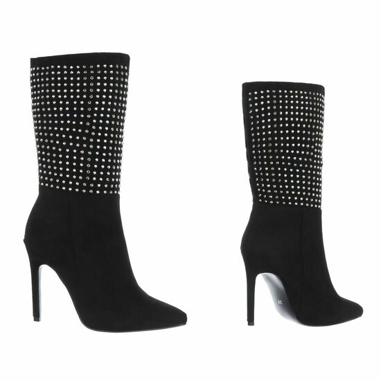 Zwart high heel suede enkellaarsje Carma