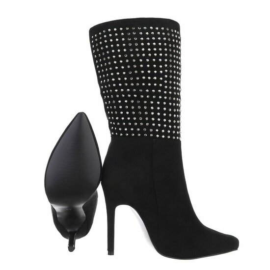 Zwart high heel suede enkellaarsje Carma