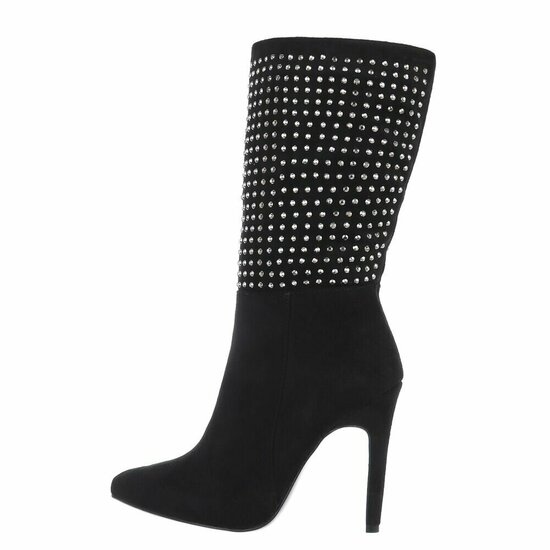 Zwart high heel suede enkellaarsje Carma