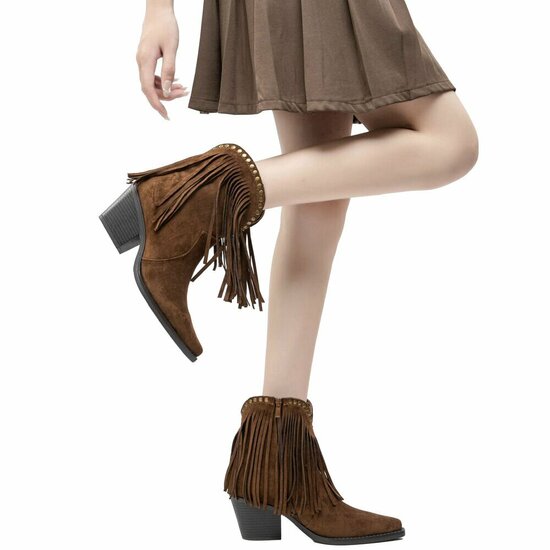 Kort licht bruin daimen western-cowgirl enkellaarsje Cherlize