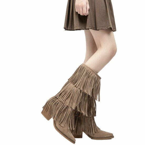 Cowgirl-biker kaki bruine half hoge daimen laars Cacharella