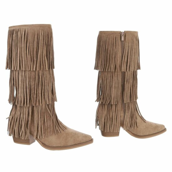 Cowgirl-biker kaki bruine half hoge daimen laars Cacharella