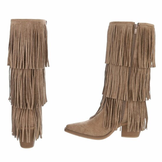 Cowgirl-biker kaki bruine half hoge daimen laars Cacharella